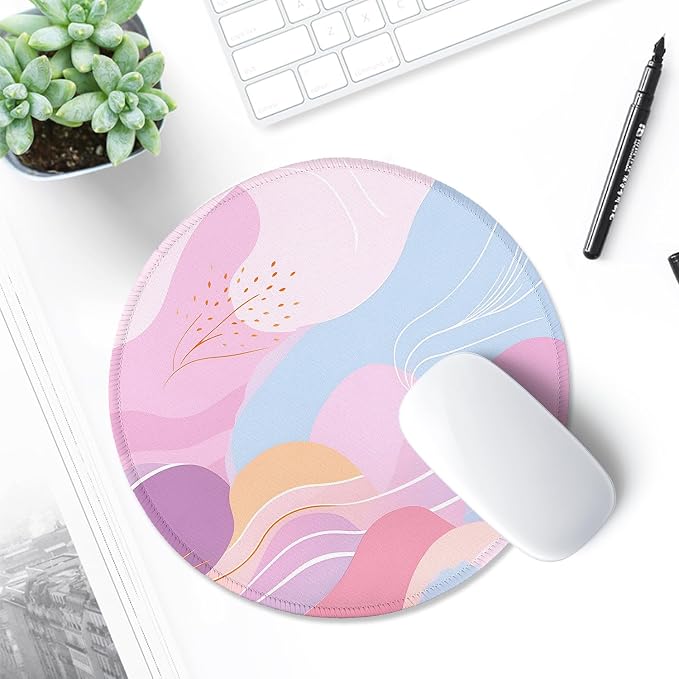 ITNRSIIET Round Mouse Pad with Stitched Edge Premium-Textured Waterproof Non-Slip Rubber Base Desktop Protection Mat Diameter 8.7 inches, Art Style Pattern