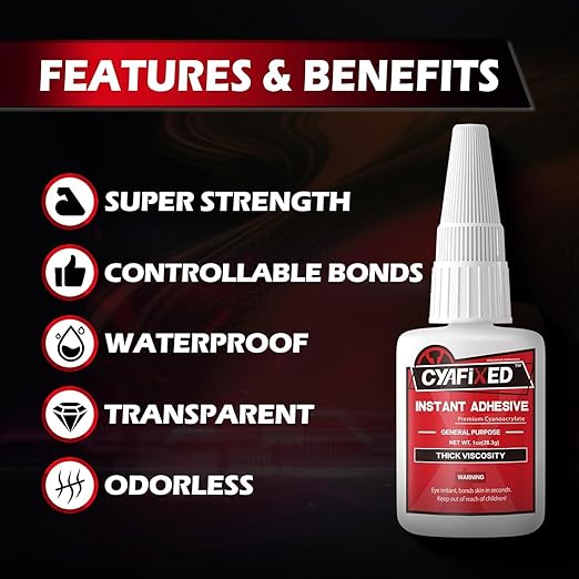 Thick Super Glue 56.8 Gram (2oz), Clear Heavy Duty Ca Glue Repair Wood Furniture Plastic Crafts Shoe Sole, All Purpose Cyanoacrylate Adhesive for Woodworking Ceramic Leather Metal Glass Pottery