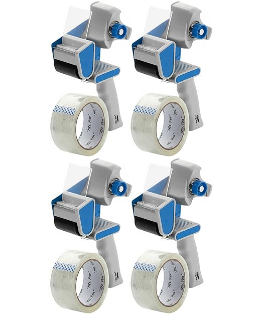 Mr. Pen- Packing Tape Dispenser Gun 2-Inch, Blue, 4 Pack with 4 Rolls Tape, Heavy Duty Packing Tape with Dispenser for Mailing, Moving Boxes and Packaging