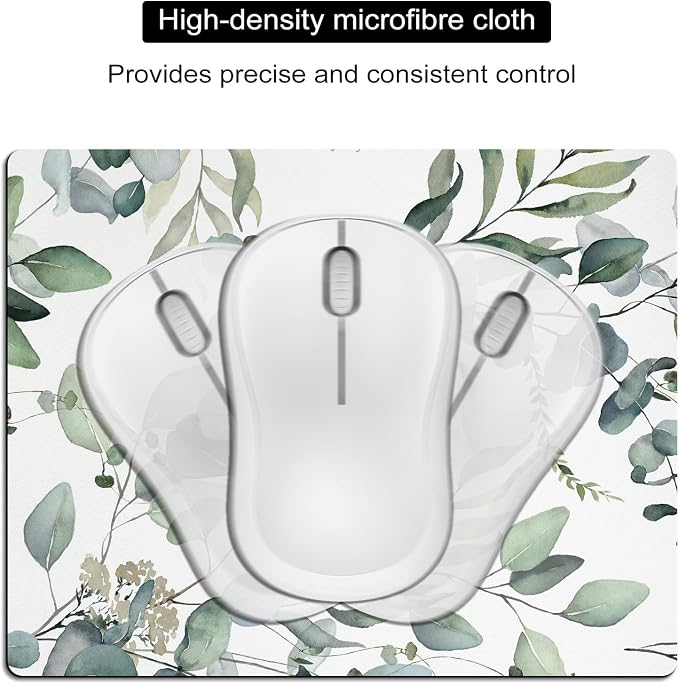 Small Mouse Pad Cute, Mini Mouse Pads for Wireless Mouse and Laptop, Travel Mousepads with Designs - Watercolor Green Leaves, Portable Mousepad with Non-Slip Rubber Base - 5.5 x 7 in