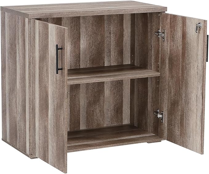 MMT Furniture Designs Ltd Office Storage Cabinet 2 Door Locking - File Cabinet Organiser Cupboard - Wooden Filing Cabinet 31.5" Long (Classic Oak)
