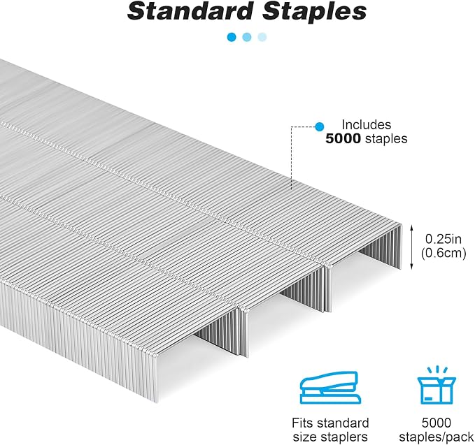 Stapler with 5000 Staples - 25 Sheet Capacity, Staplers for Desk, Black | Non-Slip Office Stapler for classroom, home, School