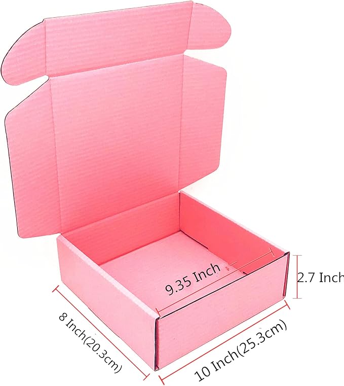 Pink Small Cardboard Shipping Box 10 x 8 x 2.7 Inch Corrugated Packaging Storage Boxes 10 Pack (Inside Size: 9.35 x 7.8 x 2.6)