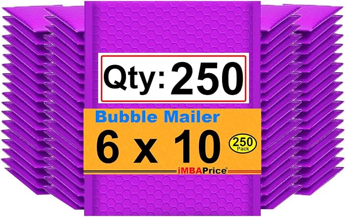 iMBAPrice 250-Pack #0 (6" x 10") Premium Mat Purple Color Self Seal Poly Bubble Mailers Padded Shipping Envelopes (Total 250 Bags)