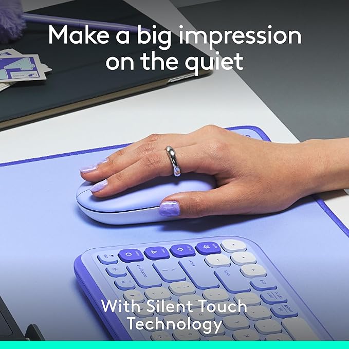 Logitech POP Mouse, Compact and Portable Wireless Bluetooth Mouse with Programmable Buttons and Quiet Clicks, Easy-Switch Between up to 3 Devices, Laptop, Tablet, PC - Lilac