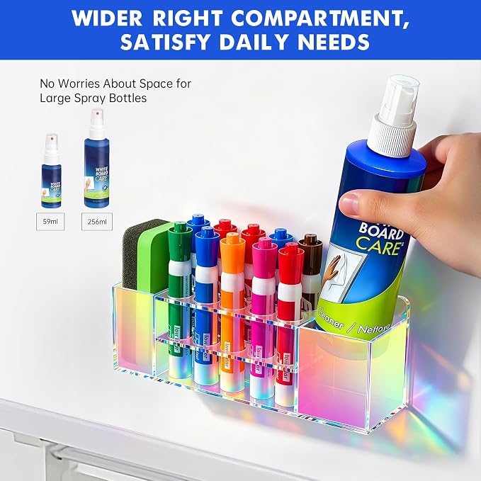 Wall Mounted Magnetic Dry Erase Marker Holder for White Board | Acylic Strong Magnet Pen Holder for Fridge&Refrigerator, Pencil Holder for Classroom, Office, Locker Organizer-Colorful