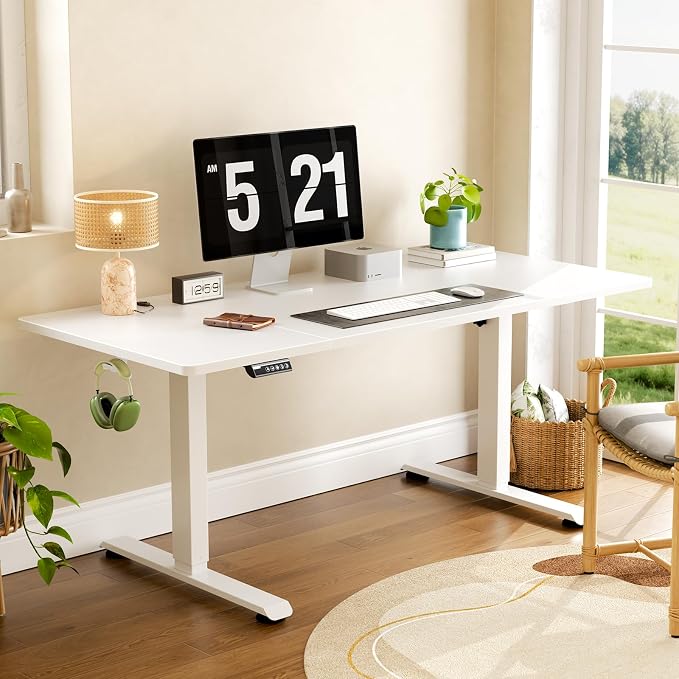Veken 63" x 28" Super Large Standing Desk, Conference Room Tables, White | Height Adjustable Electric Computer Desk, Sit to Stand Up, Modern Workstation for Home Office, Writing, Gaming Study