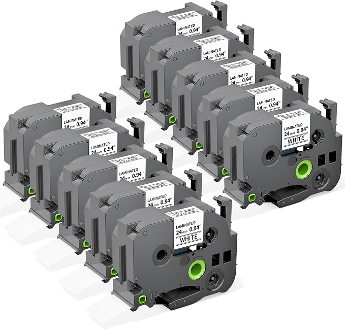 10-Pack TZe-251 24mm TZe Label Maker Tape Compatible with Brother P Touch | TZ Label Tape 24mm 0.94 Laminated White TZe251 TZ-251 1'' for Brother PT-D600 PT-D610BT PT-P710BT P700 P750W