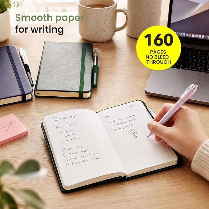 AISBUGUR Small Notebook Journal - 3 Pack Total 480 Pages - Pocket Notebooks with Pens for Work - 3.7" x 5.7" A6 Notebook - Hardcover Mini Notebooks