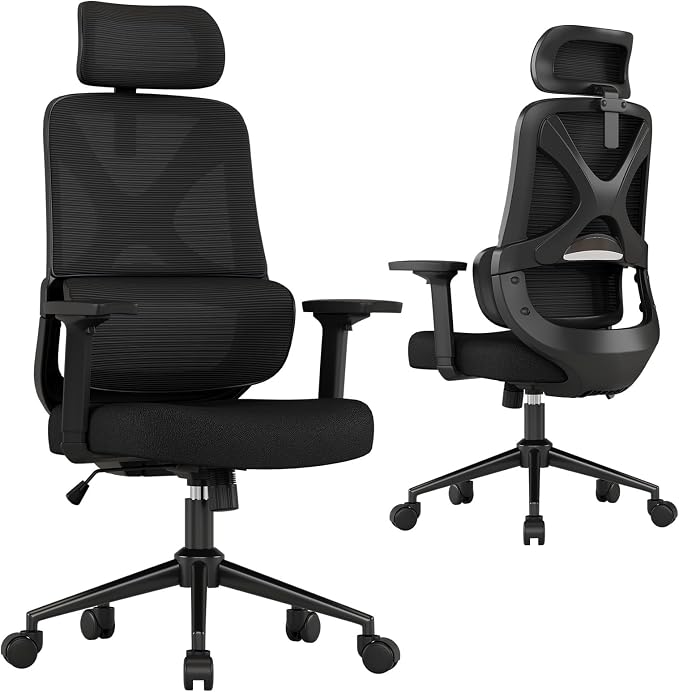 Mesh Ergonomic Office Chair with Lifting Armrests Home Office Desk Chair with Headrest and Backrest 90-150 Adjustable for Home, Office, Gaming, Student（Black）