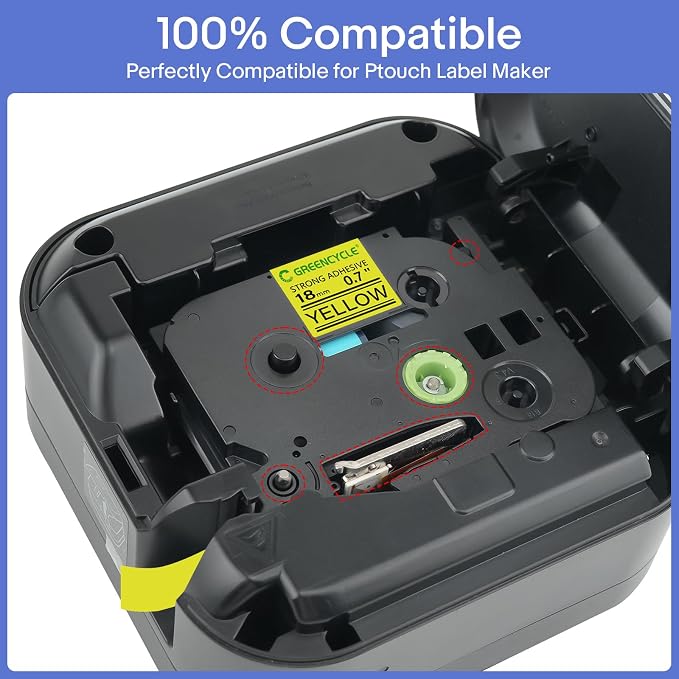 GREENCYCLE Extra Strength Label Tape TZe-S641 18mm 0.7" Laminated Yellow Compatible for Brother P-Touch TZeS641 TZ-S641 TZe TZ 3/4 inch Black on Yellow Label Tape for PTD400 PTD410 PTD600 10 Pack
