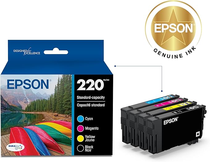 EPSON 220 DURABrite Ultra Ink Standard Capacity Black & Color Cartridge Combo Pack (T220120-BCS) Works with WorkForce WF-2630,2650, 2660, 2750, 2760 and Expression XP-320,420, 424