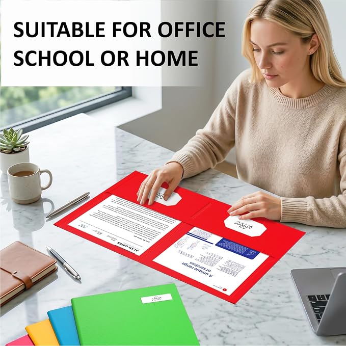 2 Pocket Folders, 5 Pack Folders with Pockets, Textured Paper File Folders | Fit Letter Size Paper, 5 Assorted Colors for Office, Home, Business, Back to School Supplies