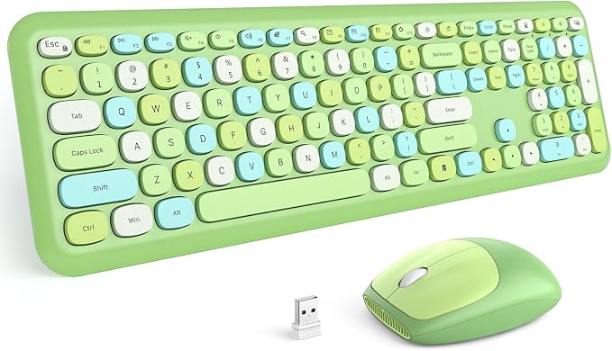 MOFII Wireless Keyboard and Mouse Combo, Colorful Full Size Keyboard with Number Pad, Silent Cute Wireless Mouse, 2.4GHz Dropout-Free Connection, for PC Laptop Computer (Green Color)