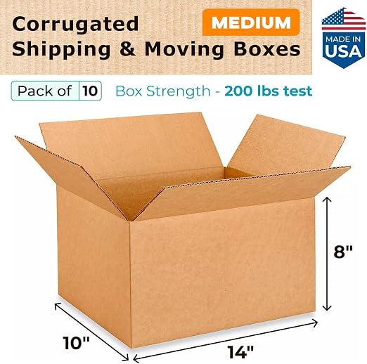 Medium Moving & Shipping Boxes 14x10x8 inches (10-Pack) - Extra Strength 200 lb vs Regular - Corrugated Packaging Boxes for USPS/UPS/FEDEX - Box for Shipping - Heavy Duty Box by IDL Packaging | Extra Strength 200 lb vs Regular - Corrugated Packaging Bo...