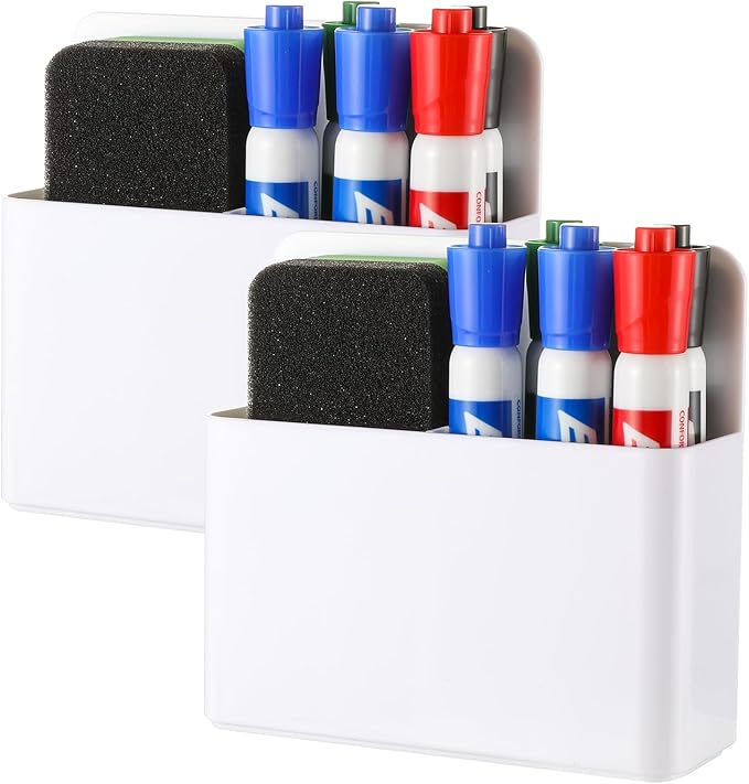 Camelmother 2Magnetic Marker Holder For Whiteboard Dry Erase Marker Holder For Office Refrigerator Fridge Classroom Must (White)