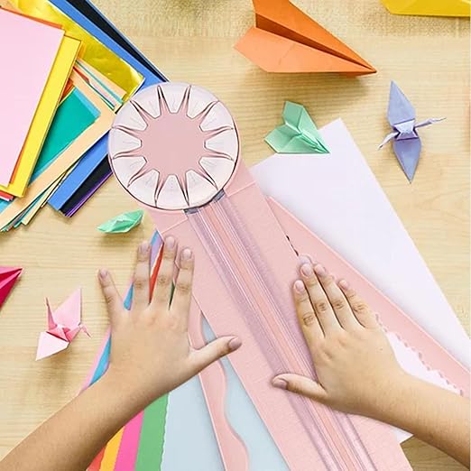 Paper Craft Edge Cutter, 12 in 1 Paper Cutter, Rolling Paper Cutter with 12 Cutting Types, Multifunctional Paper Cutter Machine with Measurements for Scrapbooking (Pink)