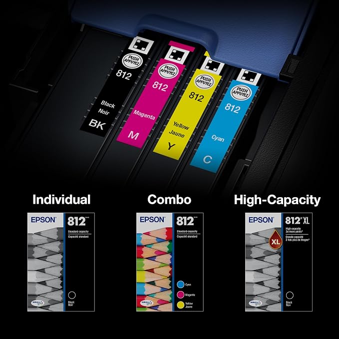 Epson 812 Genuine Ink Cartridge XL Black and Standard Color Combo Pack | Works With WorkForce Pro WF-7310 WF-7820 WF-7840 EC-C7000 Printers