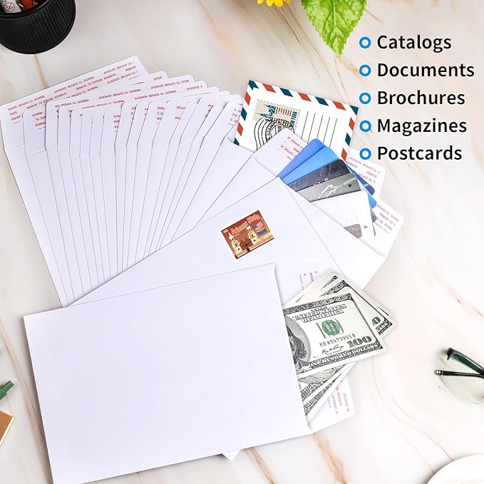 20 Pack Catalog Envelopes Self Seal, 6 x 9 Inches Catalog Mailing Envelopes,White Manila Envelopes for Mailing, Organize, Storage, Home, Office