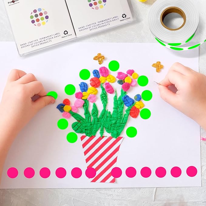 PARLAIM 1/2" Circle Dot Stickers 2 Rolls Pack 2000 Color Coded Labels for Home Commerce Business, Fluorescent Green + Fluorescent Pink