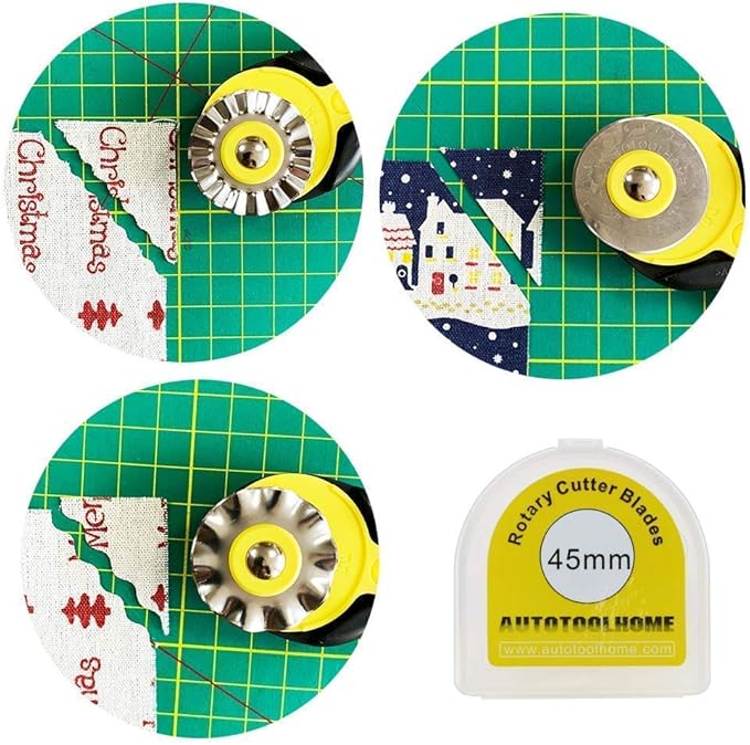 AUTOTOOLHOME 45mm Rotary Cutter Set with 9 Pack Replacement Rotary Blades Skip Rotary Blades Pinking Rotary Blades for Sewing Fabric Leather Quilting Cutter Paper Perforating Tool