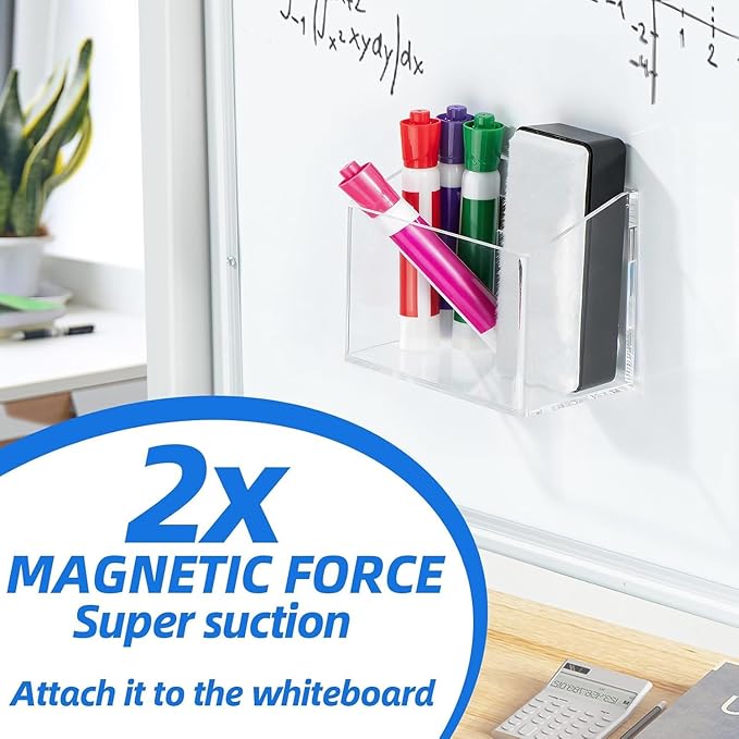 Simetufy Magnetic Pen Holder, Magnetic Dry Erase Marker Holder, magnetic pen holder for refrigerator, whiteboard , Pens, Pencils, Non-slip Acrylic Magnetic Marker Holder- Transparent, 1 Pack