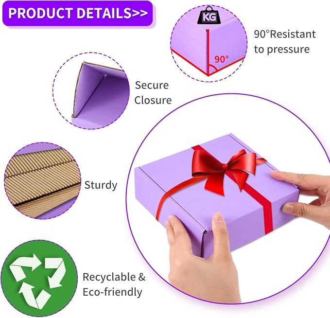 25 Pack Small Shipping Boxes Purple Corrugated Cardboard Box 11x8x2 inches，Corrugated Box for Packaging Small Business,Mailing Packing Literature Mailer,Shipping Gift Boxes