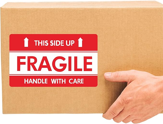 Hybsk This Side Up Fragile Stickers 3x5 inch Handle with Care Shipping and Packing Warning Adhesive Label 100 Per Roll (3x5 inch)