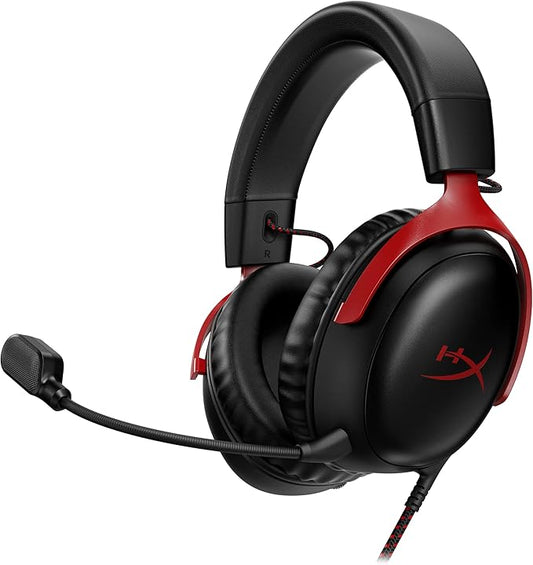 HyperX Cloud III – Wired Gaming Headset,PC,PS5,Xbox Series X|S,Angled 53mm Drivers,DTS Spatial Audio,Memory Foam,Durable Frame,Ultra-Clear 10mm Mic,USB-C,USB-A,3.5mm – Black/Red,(Pack of 10)