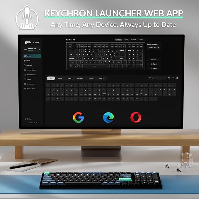 Keychron B35 Wireless Keyboard, 2.4 GHz/Bluetooth 96% Layout Keyboard with Numeric Keypad Silent Typing Launcher Support Ergonomic Angle Compatible with Mac Windows Linux