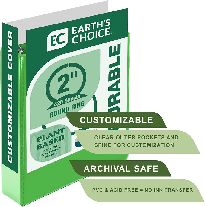 Samsill Plant-Based 2 Inch Durable Round Ring, View Binder, Eco-Friendly, USDA Certified Biobased, 12-Pack, Lime Green