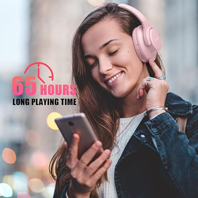 KVIDIO Bluetooth Headphones Wireless Over Ear Headsets 65H Playtime | Deep Bass, HiFi Stereo, Bluetooth 6.0, Microphone, Comfortable Fit, Foldable, Lightweight, Low Latency for Travel Home Office