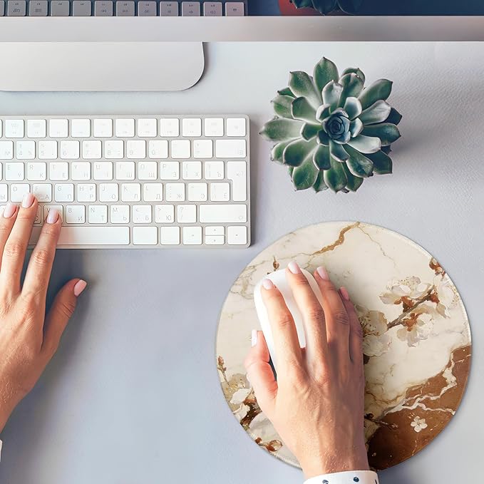 Round Mouse pad, high-end Texture, Sewn Edge Design, Anti-Slip Rubber Base. 8.6 x 8.6 inches (Marble Petals)
