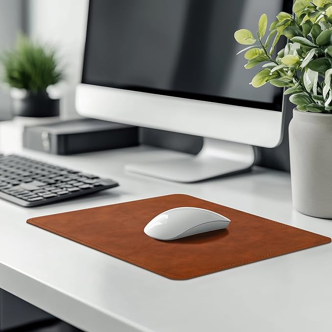 Mouse Pad, PU Mouse Pad，Leather Mouse Pad with Stitched Edge Micro-Fiber Base with Non-Slip Waterproof，Mouse Pad for Computers，Laptop, 8x11Inch (Caramel Brown)