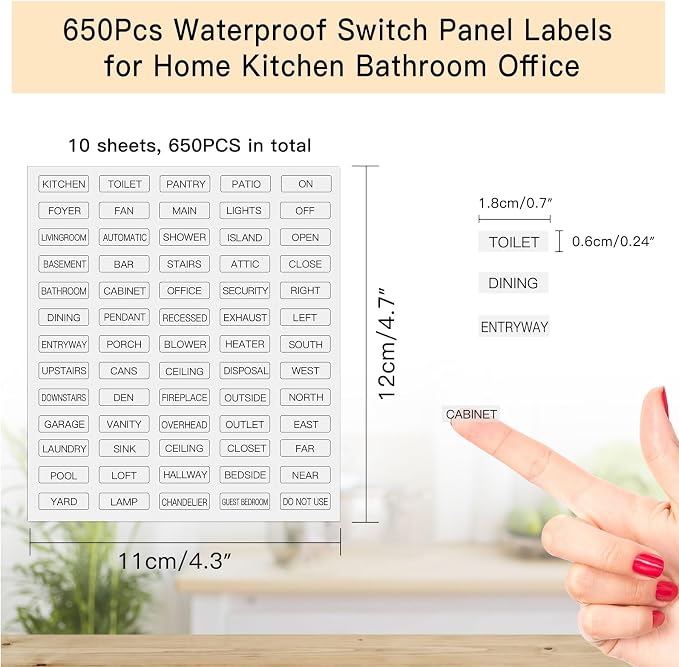 650 PCS Light Switch Labels,Transparent Switches Identification Stickers Label for Home Office