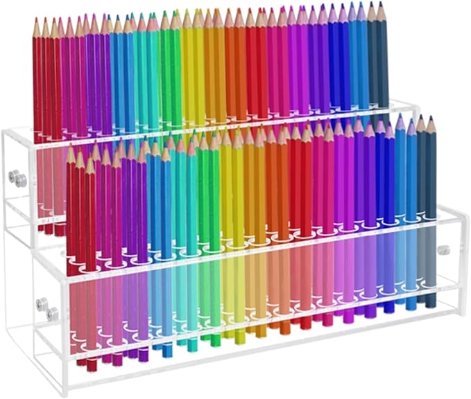 96-Slots Pen Display Stand,2-Tier Acrylic Pen Holder for Craft Shows,12mm Beadable Pens Stand Paint Brush Holder Pencil Organizer Makeup Brush Rack Art Brush Organizer for Office Desk School Supplies