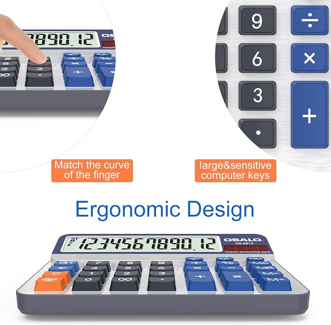 Desktop Calculator Extra Large 5-Inch LCD Display 12-Digit Big Number Accounting Calculator with Giant Response Button, Battery & Solar Powered, Perfect for Office Business Home Daily Use(OS-6815) | Calculators Desktop, Adding Machine for Office Accoun...