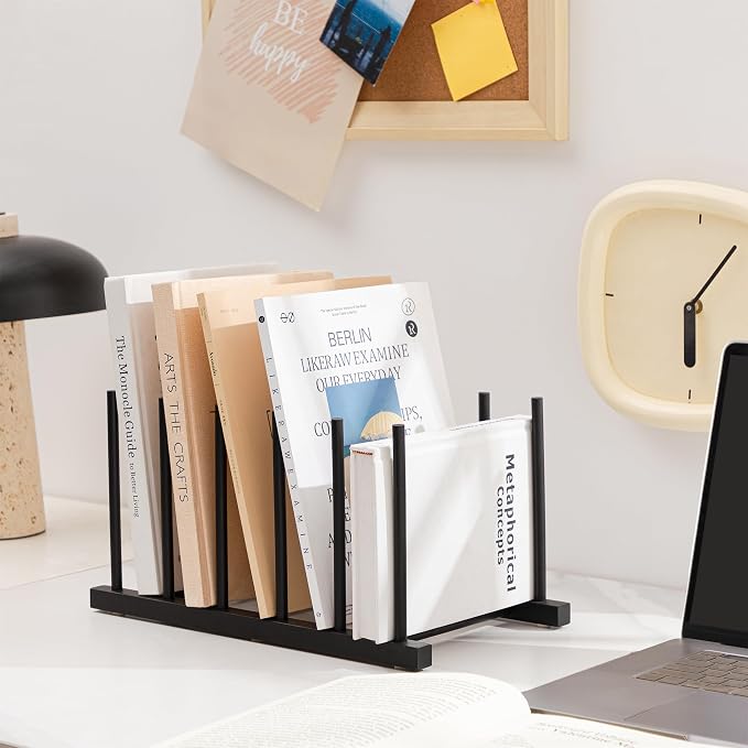 HBlife Desk File Organizer 1 Pack Bamboo 5 Section Vertical File Sorter | Black,Binder & Folder Holder for Home,Office & School