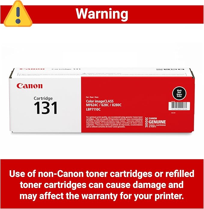 Canon Genuine Toner, Cartridge 131 Black (6272B001), 1 Pack, for Canon Color imageCLASS MF8280Cw, MF624Cw, MF628Cw, LBP7110Cw Laser Printer