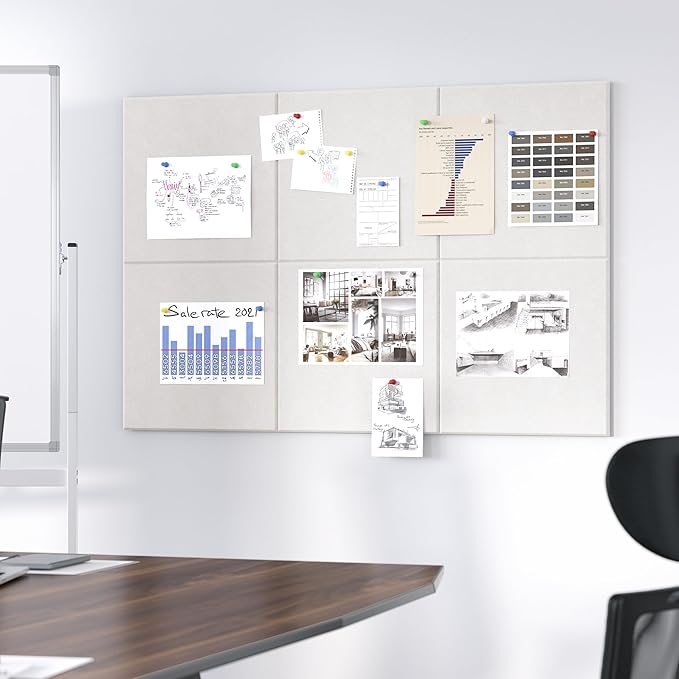 Large Cork Board for Wall, 36" x 24" Bulletin Board with Pushpins, 6 Panels Felt Tiles Tack Push Pin Board for Office, Light Tan