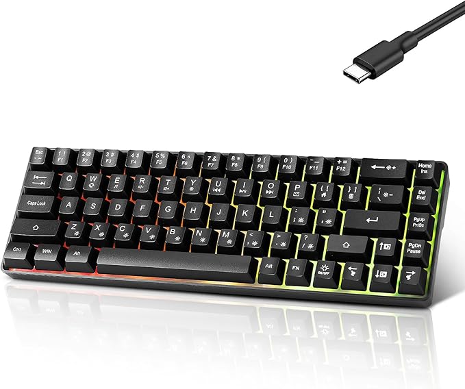 Wired Portable 60% Mechanical Feeling Gaming Keyboard,RGB LED Backlit Compact 68 Keys Mini Wired Office Keyboard for Windows Laptop PC Mac Gamer, Typist, Travel on Business Trip- Black