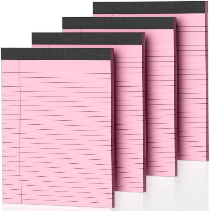 4 Pack Pink Legal Pads 8.5 x 11 Pink Note Pads 8.5 x 11 Notepad 8.5 x 11 Micro Perforated Writing Pads Lined Paper Pads Wide Ruled Pad of Paper 30 Sheets Notebook for Study, To-Do Lists, Office