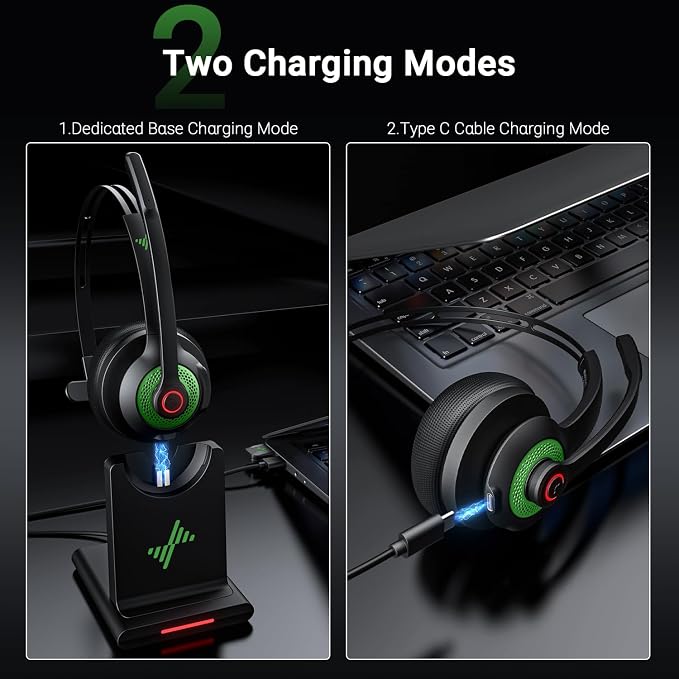 Bluetooth Wireless Headset with Mic for Work, Bluetooth 5.2, Advanced Noise Reduction Microphone, Clear Calls - Comfortable On-Ear Headphones, Applicable to PC, Laptop, Phone, Android, Zoom, Office