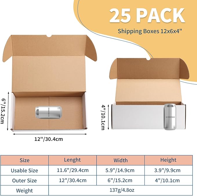 ZBEIVAN 12x6x4 White Shipping Boxes Set of 25, Corrugated Cardboard Mailer Boxes for Packaging Small Business Mailing Gifts