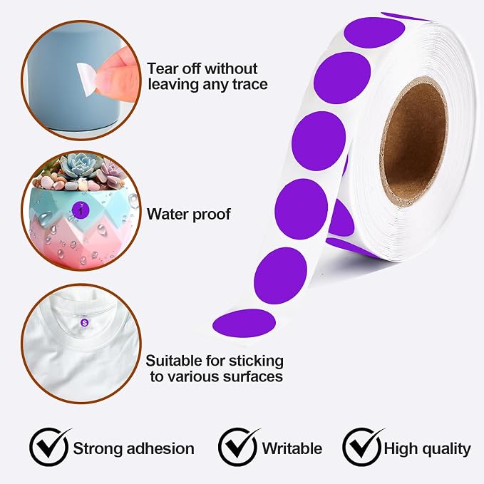 1000 Pcs Purple Round Stickers 1/2 Inch Color Circle Dot Stickers Small Code Labels for Office Shop Yard Sale Home Classroom Marking (Purple)