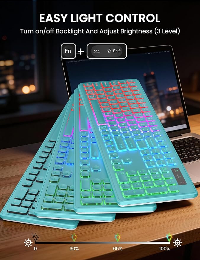 Wireless Keyboard and Mouse Combo, RGB Backlit, Rechargeable & Light Up Letters, Full-Size, Soft Typing, Sleep Mode, 2.4GHz Quiet Keyboard Set for Mac, Windows, Laptop, PC, Trueque KM42Pro | Light Up Letters, Full-Size, Soft Typing, Sleep Mode, 2.4GHz ...