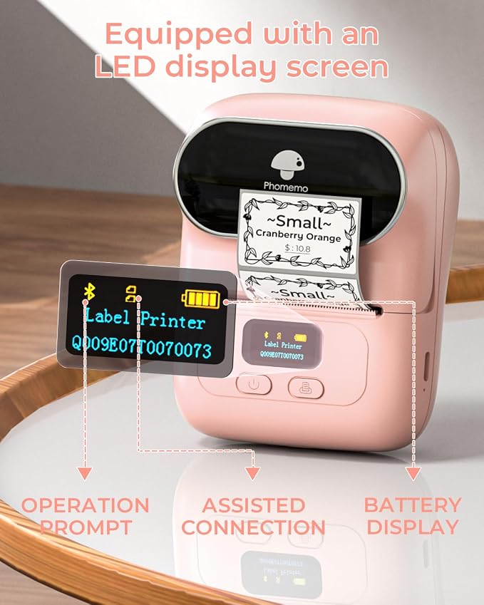Phomemo M110 Label Maker with 3 Tapes, Bluetooth Portable Thermal Printer | 2 Inch Sticker Label Printer, Easy to Use for Small Business, Home, School, Organization, APP with 6000+ Templates, Pink