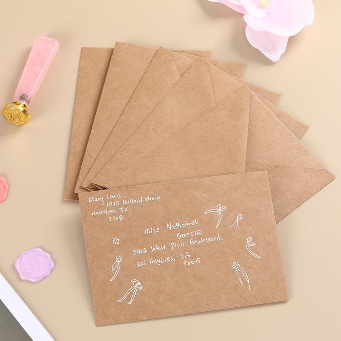 50 Count 4x6 Envelopes,Contour Flap A4 Envelopes for Back to School,Wedding Birthday Baby Shower,Perfect for RSVP Card Photos Postcard Mailing 120gsm (Kraft)