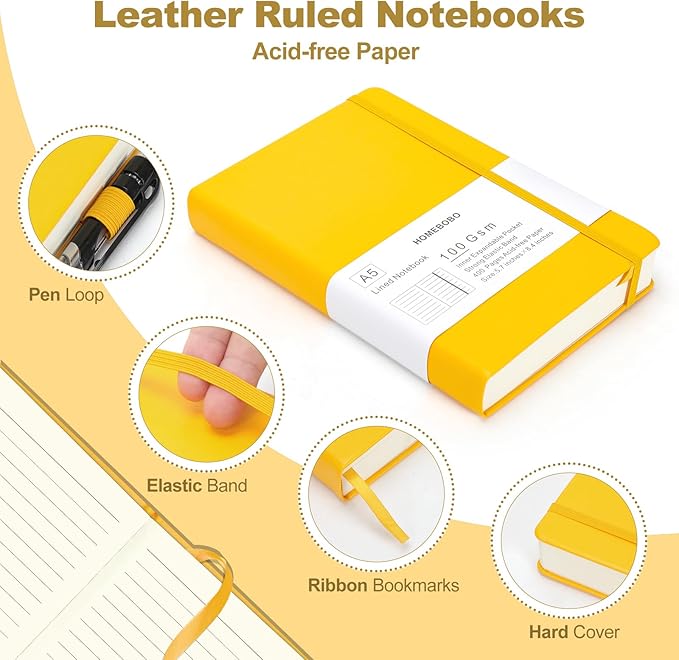Journals for Writing, A5 Leather Ruled Notebook with 400 Pages, 100 Gms College Ruled Journal with Thick Paper, Hardcover with Inner Pocket & Pen Holder, Dark Green