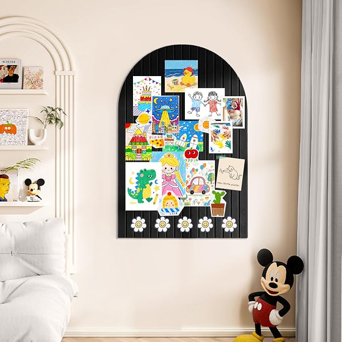 Markdang Large Arched Felt Bulletin Board 35" x 24", 6 Pack Cork Boards Alternative for Walls with 30 Pins, 40 Adhesive Tabs, Pin Board Tiles for Home Office Classroom Decor, Photos Display (Black)